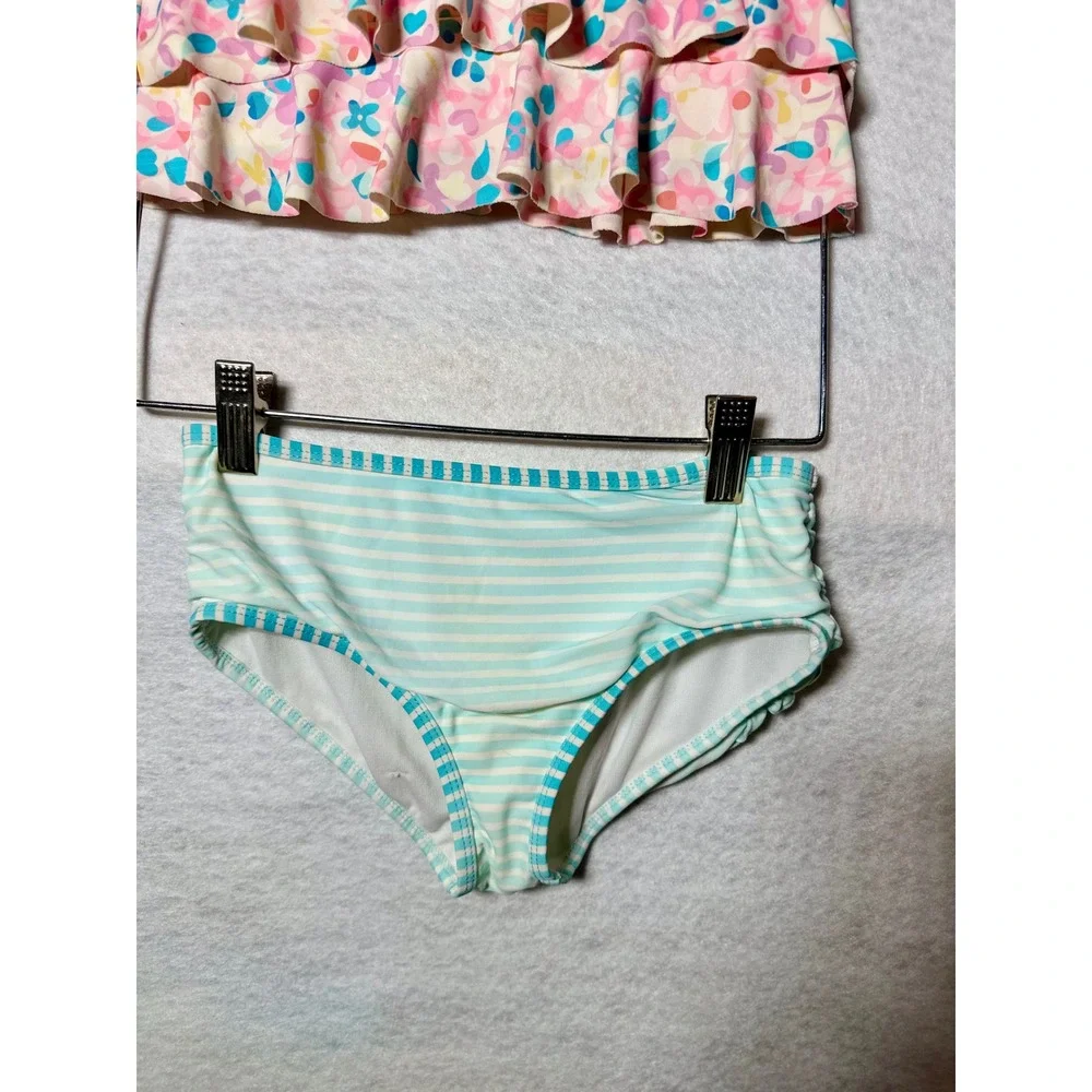 RuffleButts Girls Floral Ruffle Tankini Striped 2 Piece Swimsuit Set Size 7